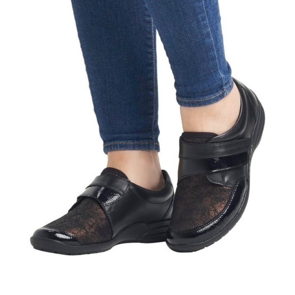 Remonte Soft Black Comfort Strap Over Slip On Leather Trainer Sneakers Size 39